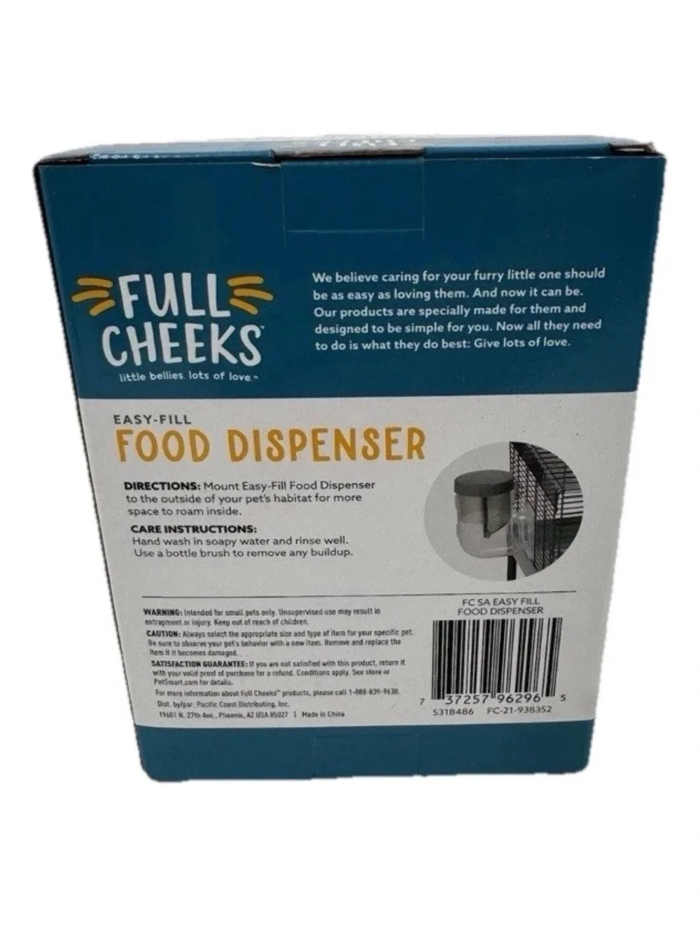 Full Cheeks Easy Fill Food Dispenser For Small Pets Hamsters, gerbils, mice